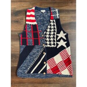 Vintage Adrian Jordan Sweater Vest Size 1X Stars Crochet Patchwork Patriotic